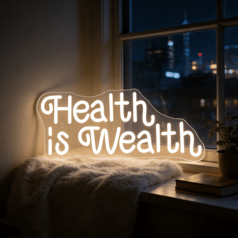 Health Wellness Gym - Health is Wealth Neon Sign LED